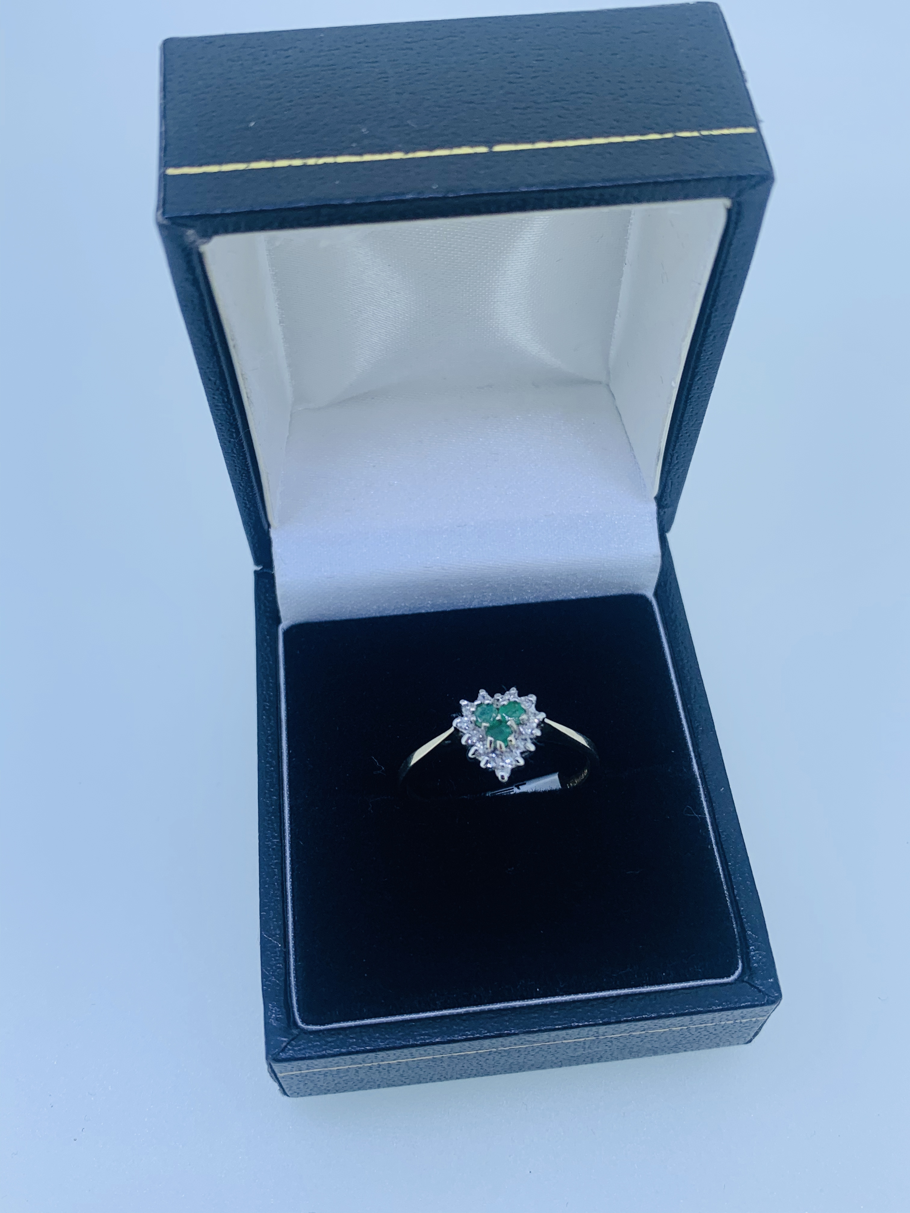 9ct yellow gold emerald and diamond ring