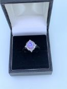 925 silver synthetic opal and cz ring