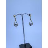 9ct yellow gold sapphire and diamond drop earrings