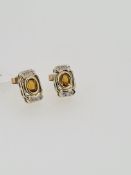 9ct yellow gold citrine and diamond stud earrings