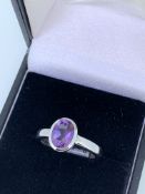 925 silver oval cut amethyst ring