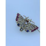 Victorian butterfly broach ruby sapphire and diamond set