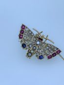 Victorian butterfly broach ruby sapphire and diamond set