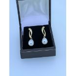 9ct cultured pearl and diamond drop earrings