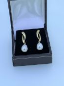 9ct cultured pearl and diamond drop earrings