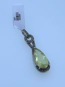 925 silver pendant set with marcasite and lemon quartz