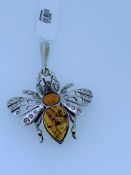 925 silver and natural amber insect pendant