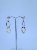 9ct yellow and white gold drop earrings