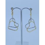 9ct yellow and white gold heart detail drop earrings