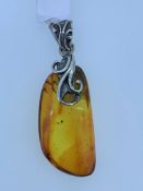 925 silver amber drop pendant