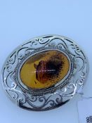 925 silver natural amber set broach