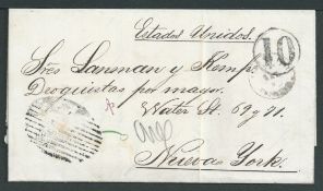 Cuba 1867 Entire letter (trivial age stains) from Palmira to Lanman & Kemp. New York with unclear 20