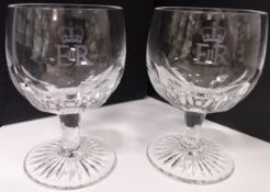 Royalty Pair of Wine / Cocktail Goblets E2R Superb pair of Goblets with Crown and EIIR etchings. C