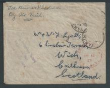 Kenya / Sudan 1927 (Mar. 12) Cover from Nairobi to Scotland, the stamps washed off, carried on the