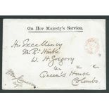 Ceylon 1872 Stampless O.H.M.S. cover to W. H. Gregory, the Governor of Ceylon at Queens House, Colom