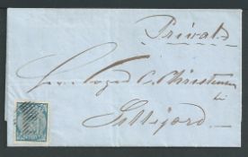 Norway 1855 Entire Letter from Ulefos to Sillijord {sic} franked by a nice example of No. 1, the 185