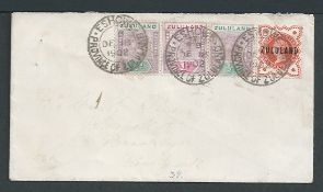 Zululand / Natal 1902 Cover to New York franked by 2 x 1/2d, 1d and 1/2d vermilion overprinted (2 1/