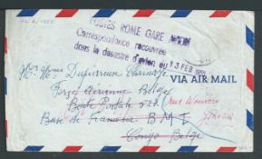 Crash & Wreck 1955 Cover from Belgium to the Belgian Congo with the stamps washed off handstamped "P