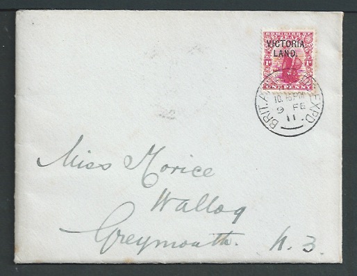 Antarctica 1911 Cover (minor staining) with "BRITISH ANTARCTIC EXPEDITION / TERRA NOVA R.Y.S." print