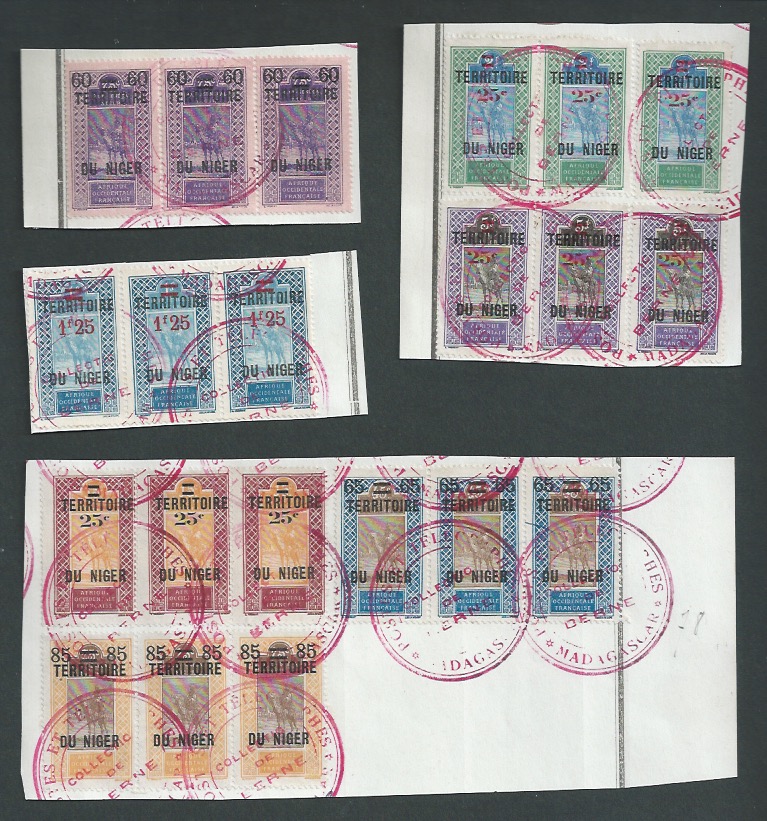 French Colonies Niger 1922 Overprints and surcharge set 25c on 15c to 1f,25 on 1franc with "Territoi