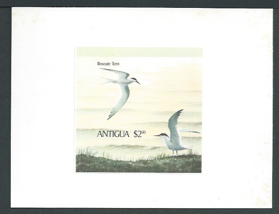 Antigua 1980 Birds: Imperforate Proof of the $2.50 Miniature Sheet, affixed to piece of card.