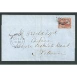 Canada 1858 Entire to St. Catherines U.C., bearing 1852-57 3d deep red/brown (S.G. 6, 8) fine used w