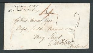 New Zealand 1851 Cover to Ireland prepaid 4d in cash, with "P. O. Otago 8/3/51" manuscript post off