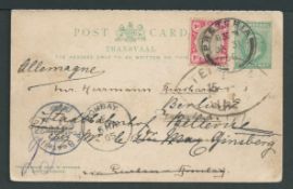 Transvaal / Persia 1905 Postal Stationery Reply Card (reply portion still attached) sent from Preto