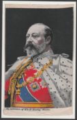 ROYALTY FINE SILK EDWARDIAN SOUVENIR OF KING EDWARD VII BY W & D DOWNEY