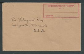 KUT - Uganda c.1940 Stampless cover to the USA from Uganda Internment Camp No 2 with red boxed "INTE