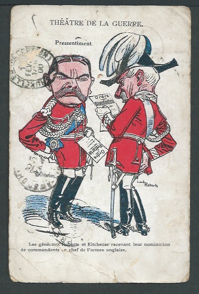 Boer War 1900 (Feb. 17) Picture postcard (minor faults) depicting caricatures of Lord Roberts and K - Image 2 of 2