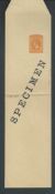 Cyprus 1920 King George V 10 paras stationery Newspaper Wrapper overprinted SPECIMEN (H & G 12, I &