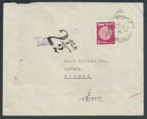 Cyprus 1950 Cover from Israel to Larnaca franked 15p, handstamped "T" with scarce "2.1/2C.P." charg