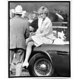 ROYALTY Original black & white press photo of Princess Diana sitting on Prince Charles's sports car