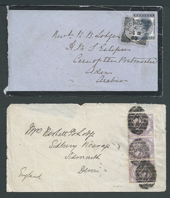 Aden / G.B. - Naval Mail 1882 Cover (opening faults) from Revd Nesbitt B. Lodge R.N. serving on H.M.