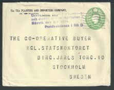 Sweden / Crash & Wreck 1954 1.1/2d postal stationery Envelope from London to Stockholm, recovered fr