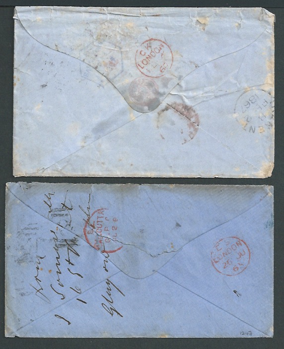 India / G.B. - Postal Stationery 1865-67 1d Postal Stationery envelopes from Scotland to India, one - Image 2 of 2