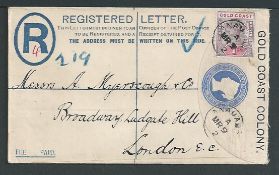 Gold Coast 1902 2d Registration envelope to London franked QV 1d cancelled by two strikes of "ANAMA