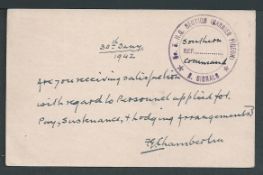 G.B. - World War II 1942 2d postal stationery Post Card pencil cancelled (with trace of machine canc