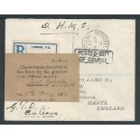 Antigua 1913 Stampless O.H.M.S. cover from the G.P.O. to England with black "OFFICIAL PAID / ANTIGUA