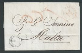 Egypt 1844 Entire letter in Italian from Alexandria to Malta with red double circle British Post Off