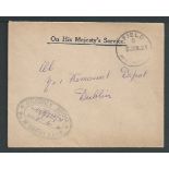 G.B. - Ireland 1921 Stampless O.H.M.S. Cover addresssed to No. 1 Remount Depot, Dublin, with oval o