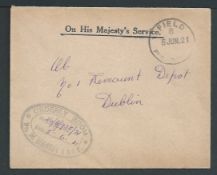 G.B. - Ireland 1921 Stampless O.H.M.S. Cover addresssed to No. 1 Remount Depot, Dublin, with oval o