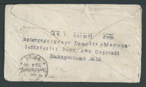 Crash & Wreck 1900 (Mar 23) Cover from Cape Colony to Germany, the stamps washed off, the reverse w