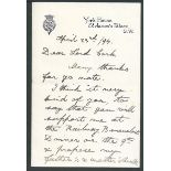 Royalty, DUKE OF YORK LETTER TO LORD CORK 1894 GEORGE V ST JAMES's PLACE Fine letter from the Duke