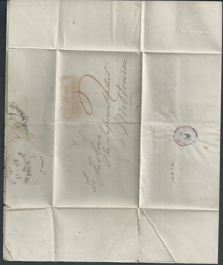 Victoria 1851 Entire Letter from Glenelg Inn to Melbourne, prepaid "2', with a good example of the - Image 4 of 4