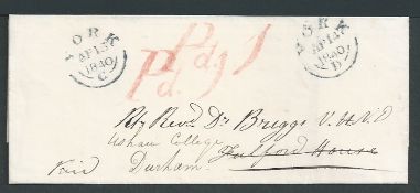 G.B. - Yorkshire 1840 (Apr) Entire posted within York prepaid 1d with red "Pd.1." handstamp redirec