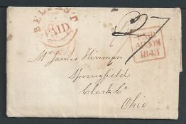 G.B - Ireland 1843 Entire Letter from Belfast to the U.S.A. prepaid 1/- in crash with the unusual r