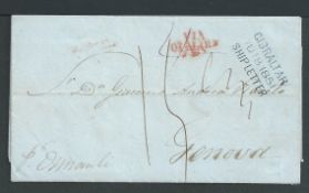 Gibraltar 1851 Revalued 3k and 10pf postal stationery envelope (Mi U27) with round topped "3" in the