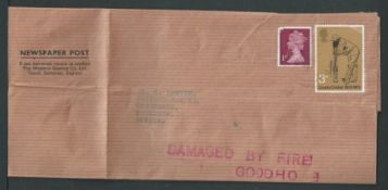 Crash & Wreck 1973 Newspaper wrapper from England to South Africa handstamped violet "DAMAGED BY FI